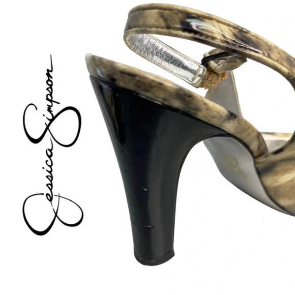🛍️3/$40 Jessica Simpson Open Toe Sling  Back 
Heels Animal Print Buckle Size 7.5 - Picture 4 of 7